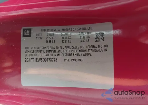 2013 Chevrolet Camaro 2Ss from USA, damaged, VIN 2G1FT1EW6D9173773